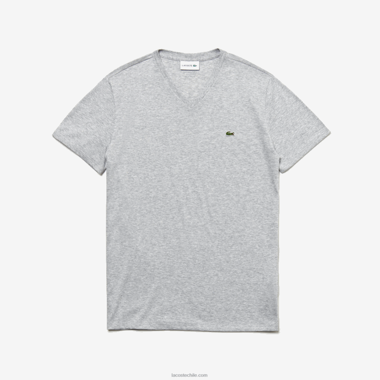 hombres Lacoste lomo gris cca playera de punto de algodón pima con cuello en V N6XZ2614