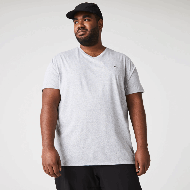 hombres Lacoste lomo gris cca playera de punto de algodón pima con cuello en V N6XZ2614