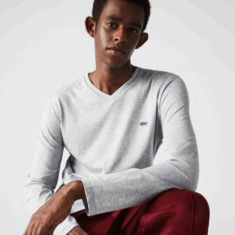 hombres Lacoste lomo gris cca playera de punto ligero de algodón pima con cuello en V N6XZ2677