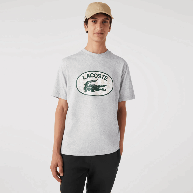 hombres Lacoste lomo gris cca playera regular fit con monograma de la marca N6XZ2579