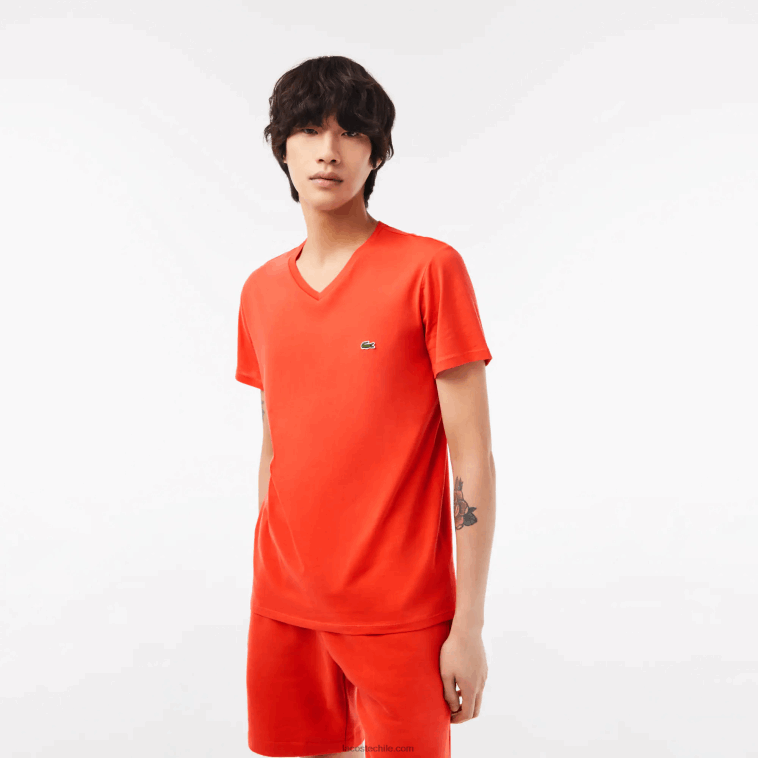 hombres Lacoste naranja 02k playera de punto de algodón pima con cuello en V N6XZ239
