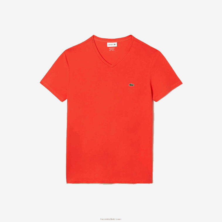 hombres Lacoste naranja 02k playera de punto de algodón pima con cuello en V N6XZ239