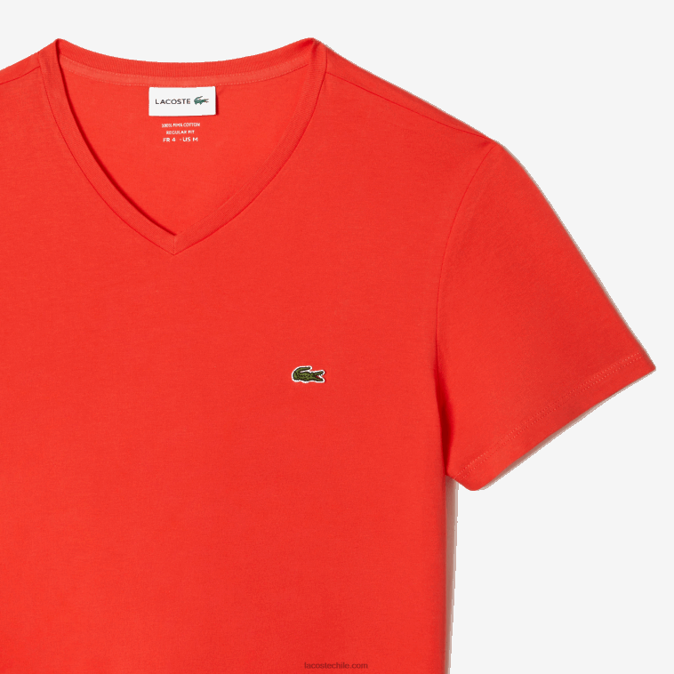 hombres Lacoste naranja 02k playera de punto de algodón pima con cuello en V N6XZ239
