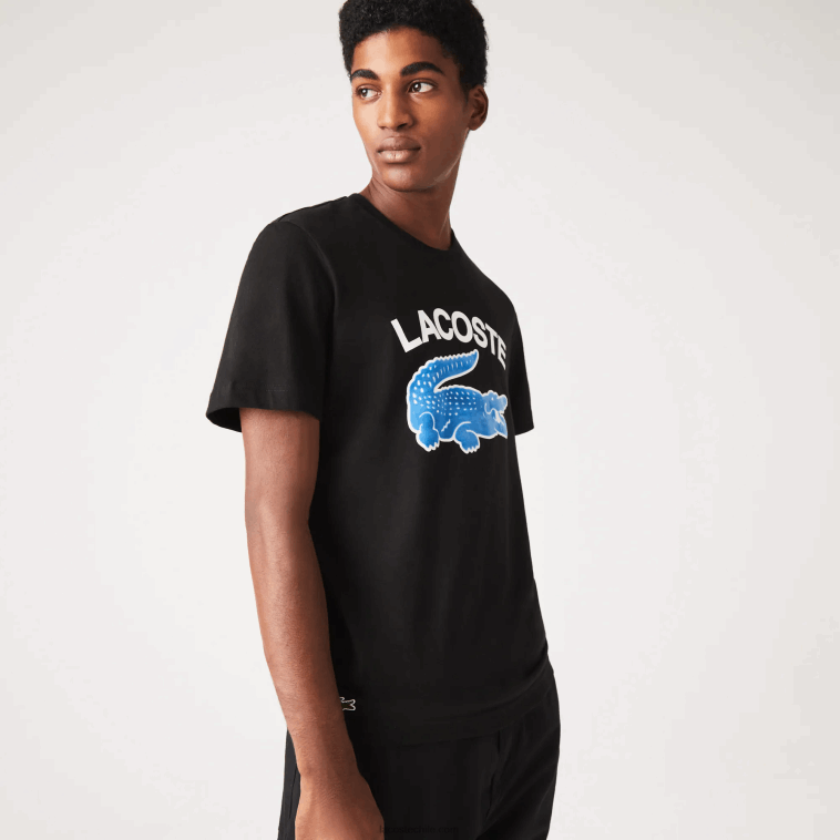 hombres Lacoste negro 031 camiseta regular fit con estampado de cocodrilo xl N6XZ2569
