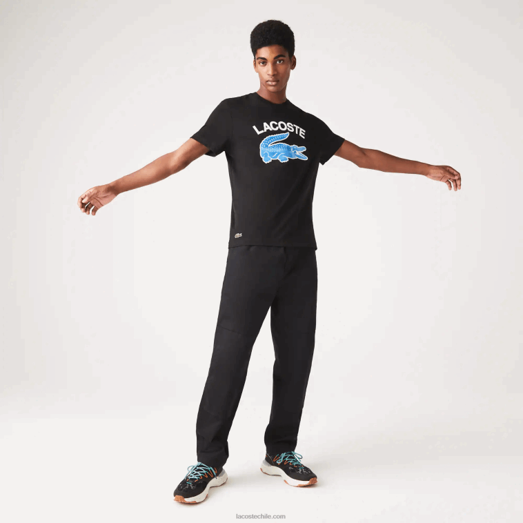 hombres Lacoste negro 031 camiseta regular fit con estampado de cocodrilo xl N6XZ2569