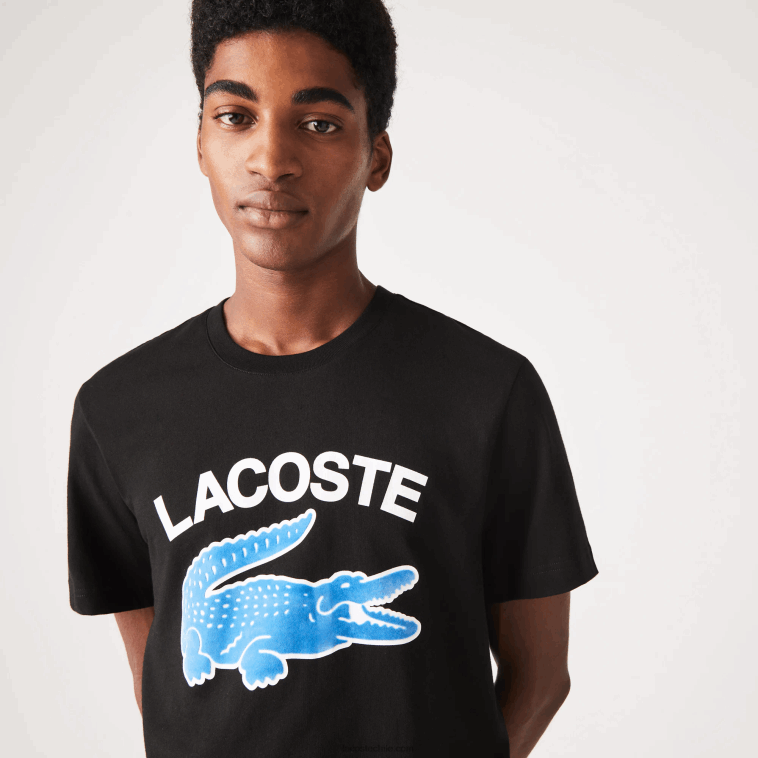 hombres Lacoste negro 031 camiseta regular fit con estampado de cocodrilo xl N6XZ2569