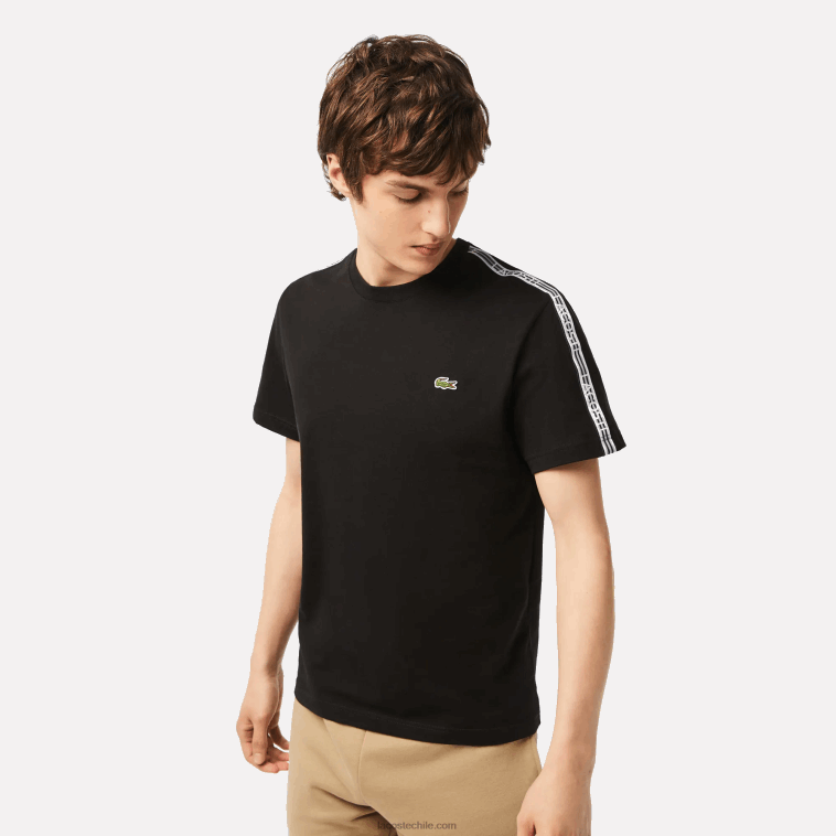 hombres Lacoste negro 031 playera regular fit con rayas del logo N6XZ245