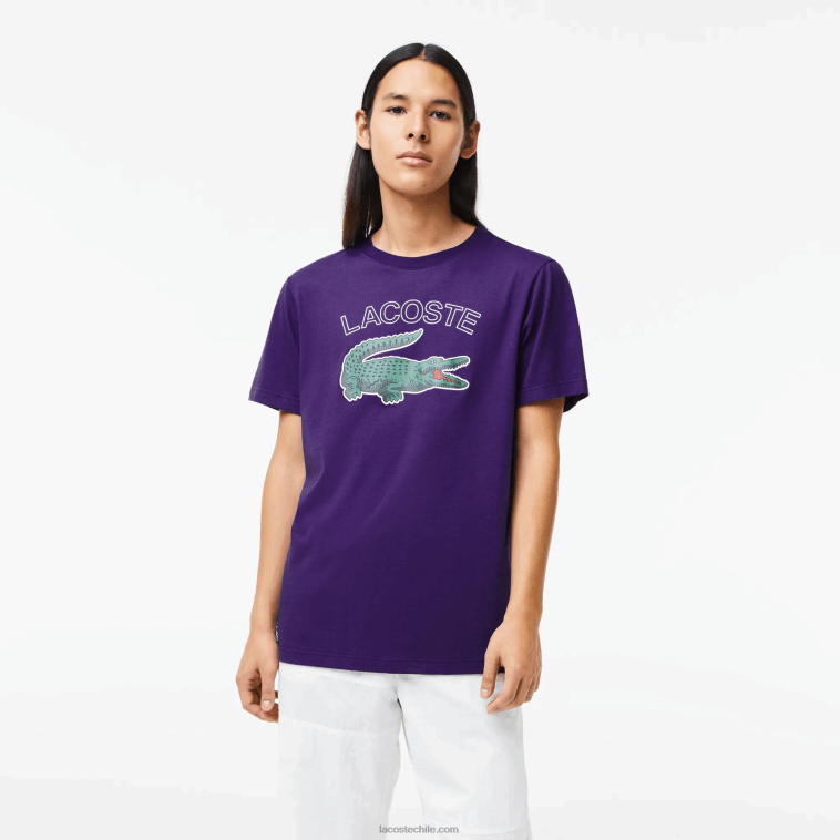 hombres Lacoste púrpura pfn camiseta sport con estampado de cocodrilo N6XZ2839