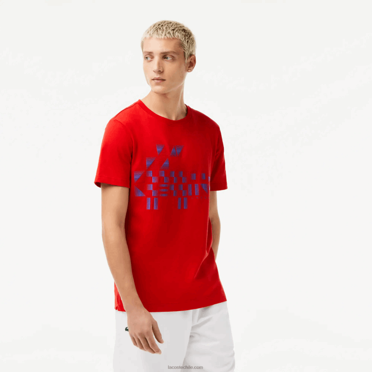 hombres Lacoste rojo 240 playera estampada sport x novak djokovic N6XZ2604