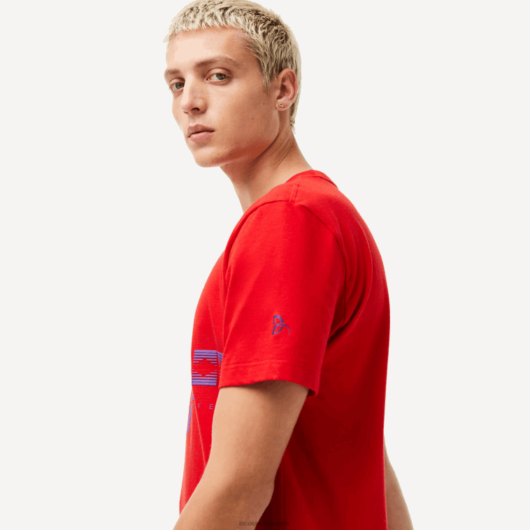 hombres Lacoste rojo 240 playera estampada sport x novak djokovic N6XZ2604