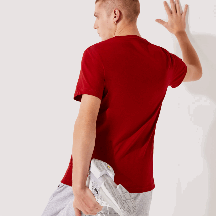 hombres Lacoste rojo 5sx playera transpirable con logo estampado deportivo N6XZ2930