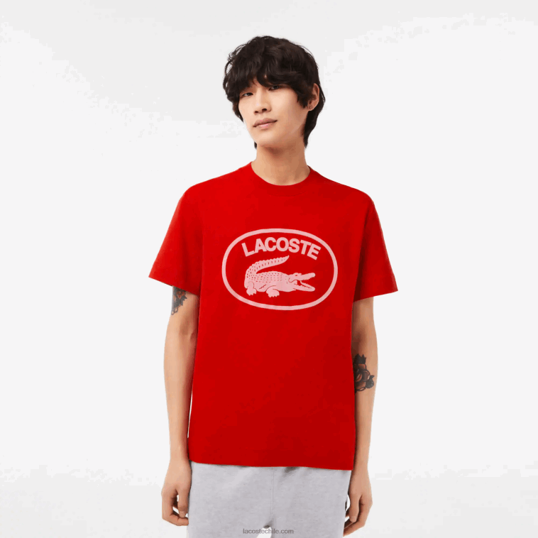 hombres Lacoste rojo rosa s4i camiseta de algodón con logo tono sobre tono N6XZ2131