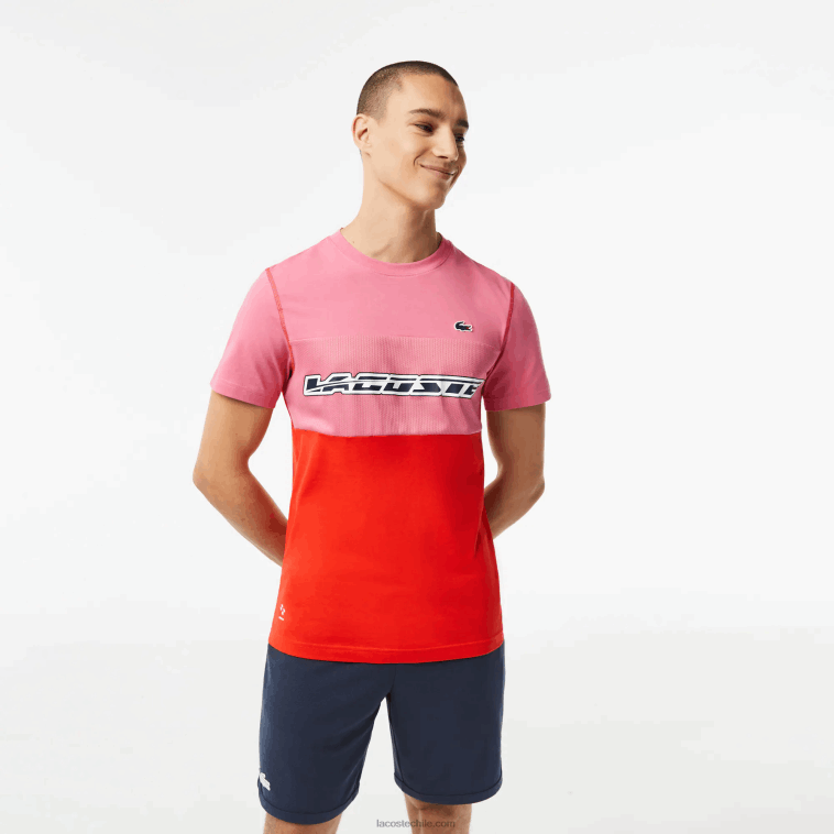 hombres Lacoste rosa rojo azul c1y camiseta de tenis x daniil medvedev N6XZ224
