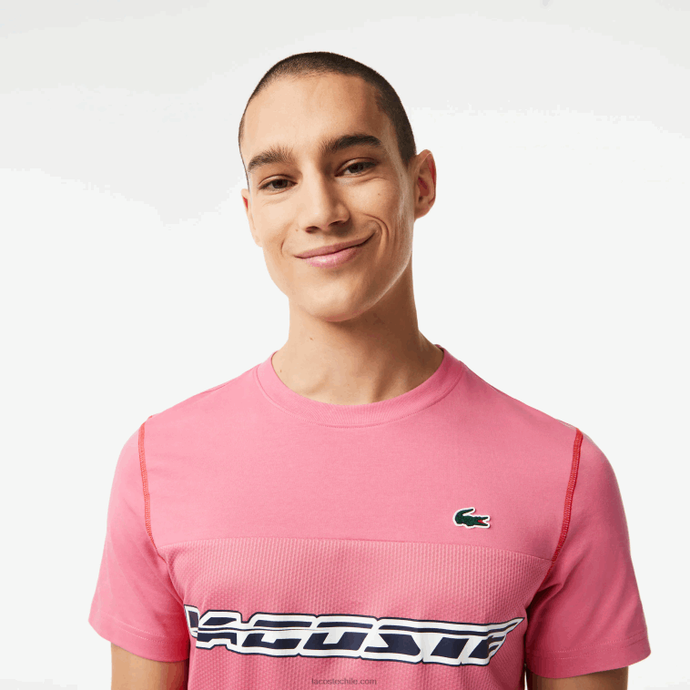 hombres Lacoste rosa rojo azul c1y camiseta de tenis x daniil medvedev N6XZ224
