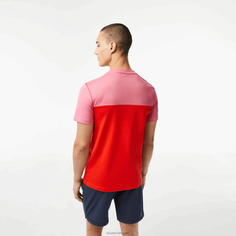hombres Lacoste rosa rojo azul c1y camiseta de tenis x daniil medvedev N6XZ224