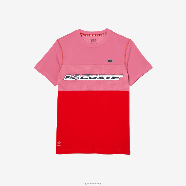 hombres Lacoste rosa rojo azul c1y camiseta de tenis x daniil medvedev N6XZ224