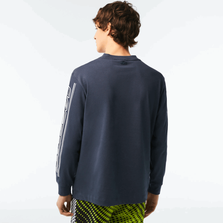 hombres Lacoste xie azul camiseta holgada de manga larga estampada N6XZ2148