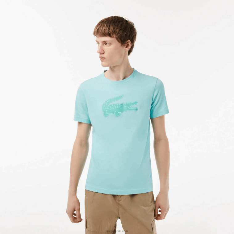 hombres Lacoste zki verde claro Camiseta deportiva de punto transpirable con estampado de cocodrilo en 3D N6XZ286