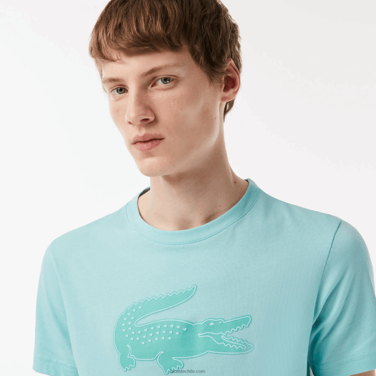 hombres Lacoste zki verde claro Camiseta deportiva de punto transpirable con estampado de cocodrilo en 3D N6XZ286