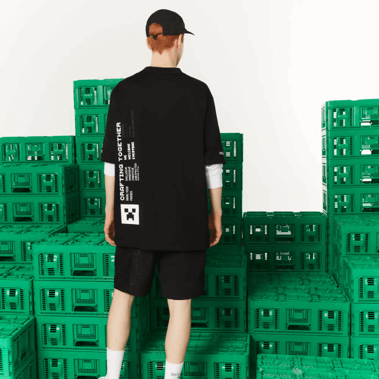 hombresnegro 031 camiseta de corte holgado de algodón orgánico lacoste x minecraft N6XZ2852