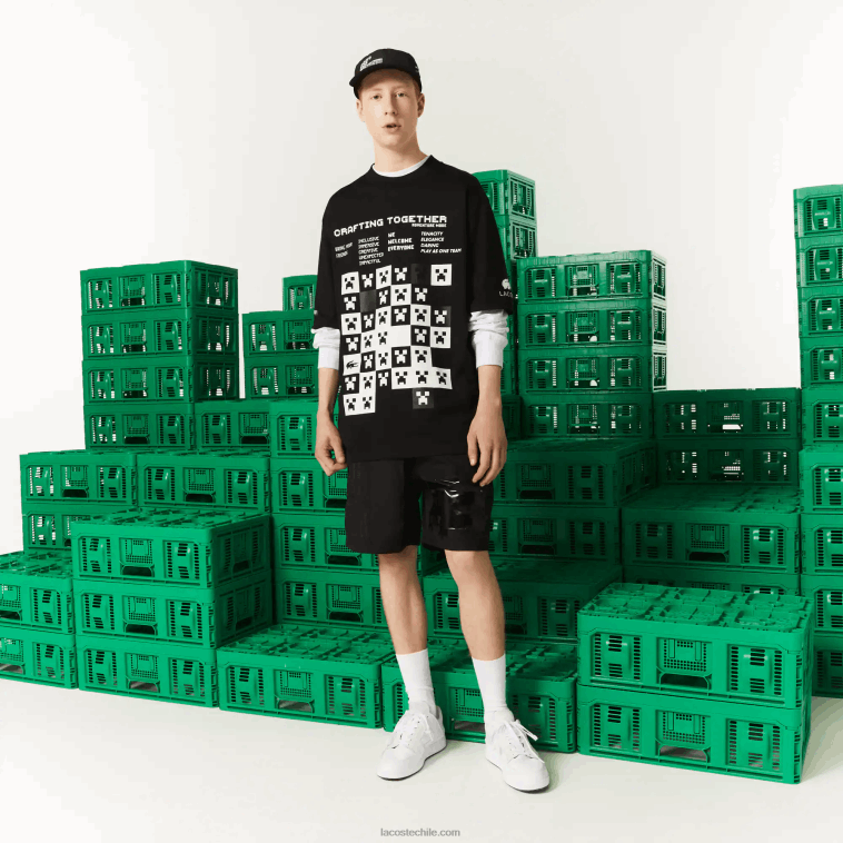 hombresnegro 031 camiseta de corte holgado de algodón orgánico lacoste x minecraft N6XZ2852