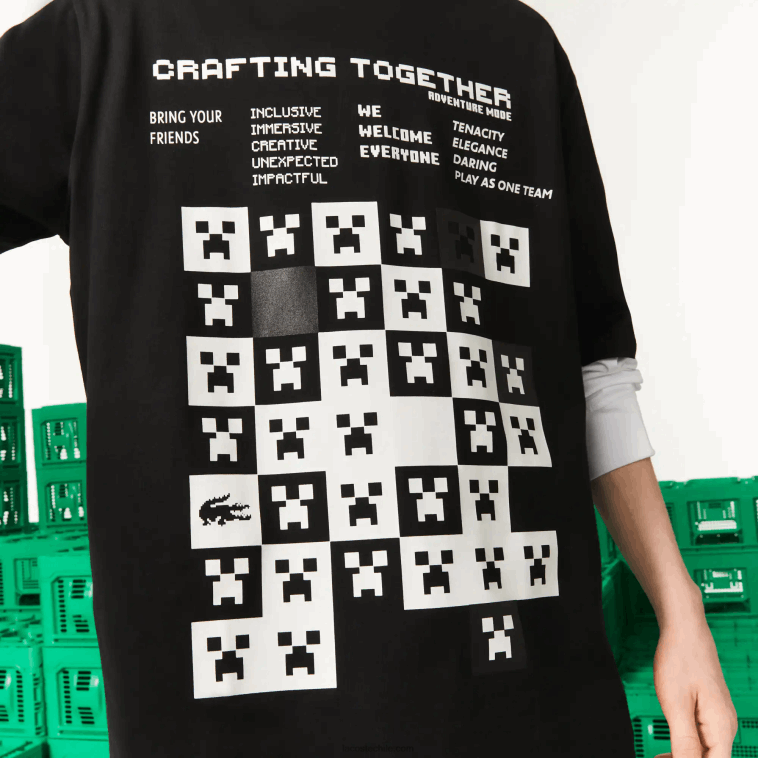 hombresnegro 031 camiseta de corte holgado de algodón orgánico lacoste x minecraft N6XZ2852