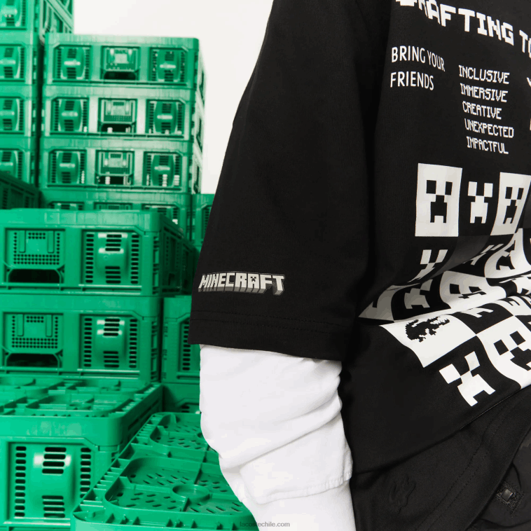hombresnegro 031 camiseta de corte holgado de algodón orgánico lacoste x minecraft N6XZ2852
