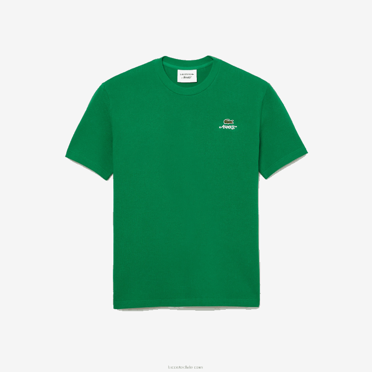 hombresyo verde camiseta de piqué de algodón con logo lacoste x wake ny N6XZ2892