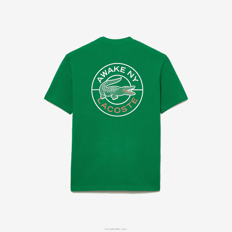 hombresyo verde camiseta de piqué de algodón con logo lacoste x wake ny N6XZ2892