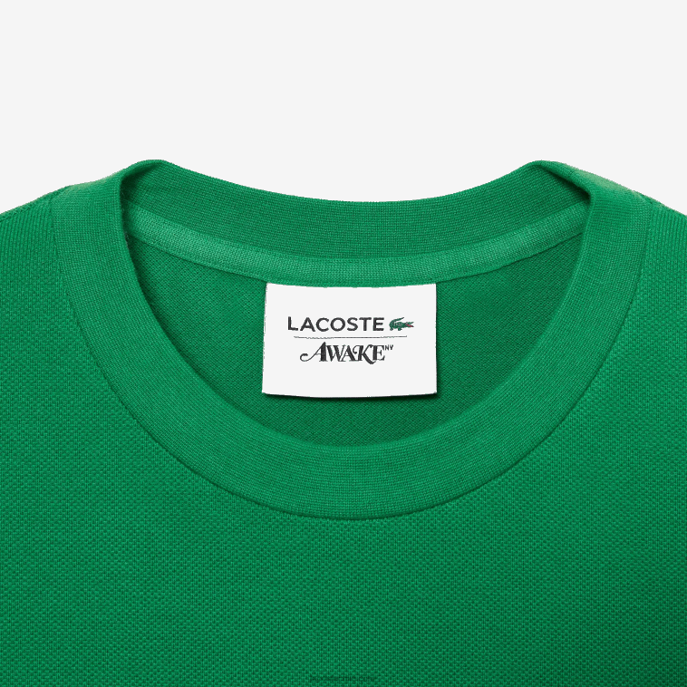 hombresyo verde camiseta de piqué de algodón con logo lacoste x wake ny N6XZ2892