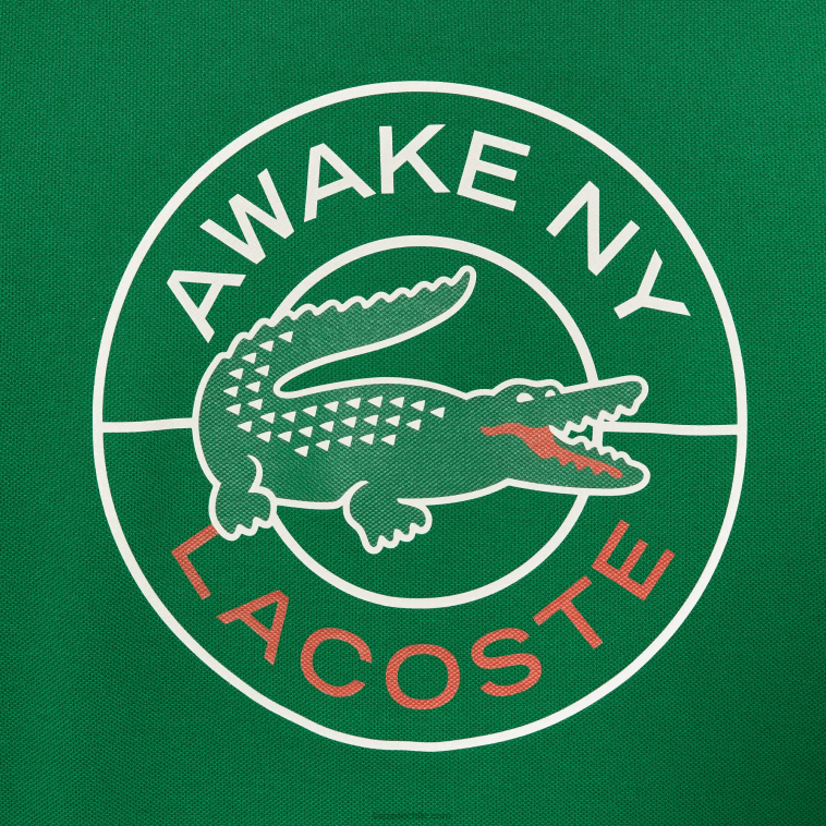hombresyo verde camiseta de piqué de algodón con logo lacoste x wake ny N6XZ2892