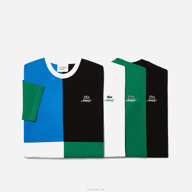 hombresyo verde camiseta de piqué de algodón con logo lacoste x wake ny N6XZ2892