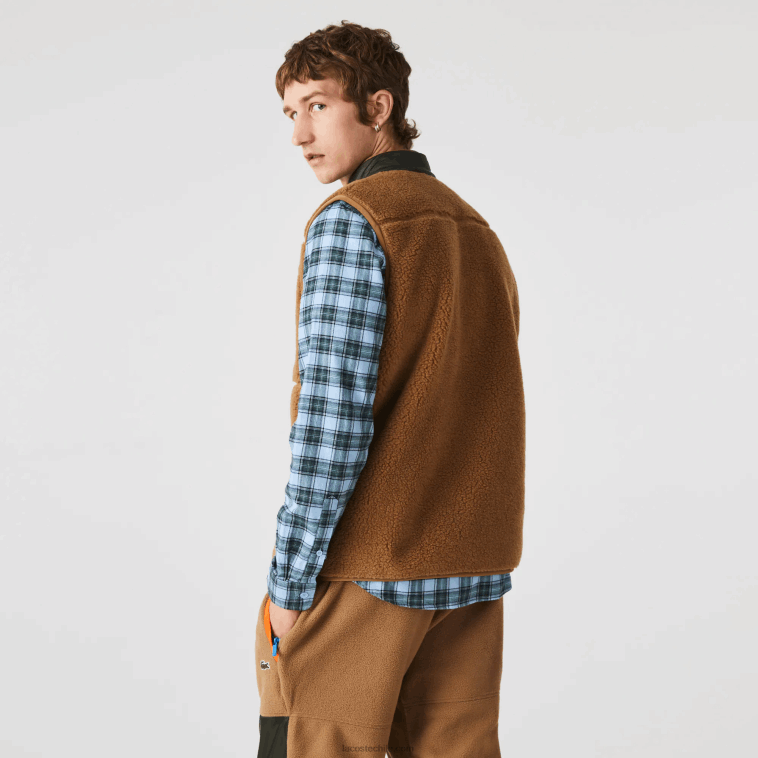 hombres Lacoste marrón caqui verde 89f chaleco polar sherpa N6XZ21262