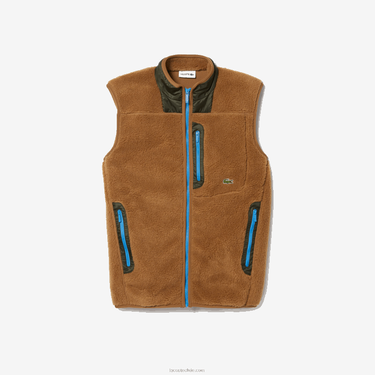 hombres Lacoste marrón caqui verde 89f chaleco polar sherpa N6XZ21262