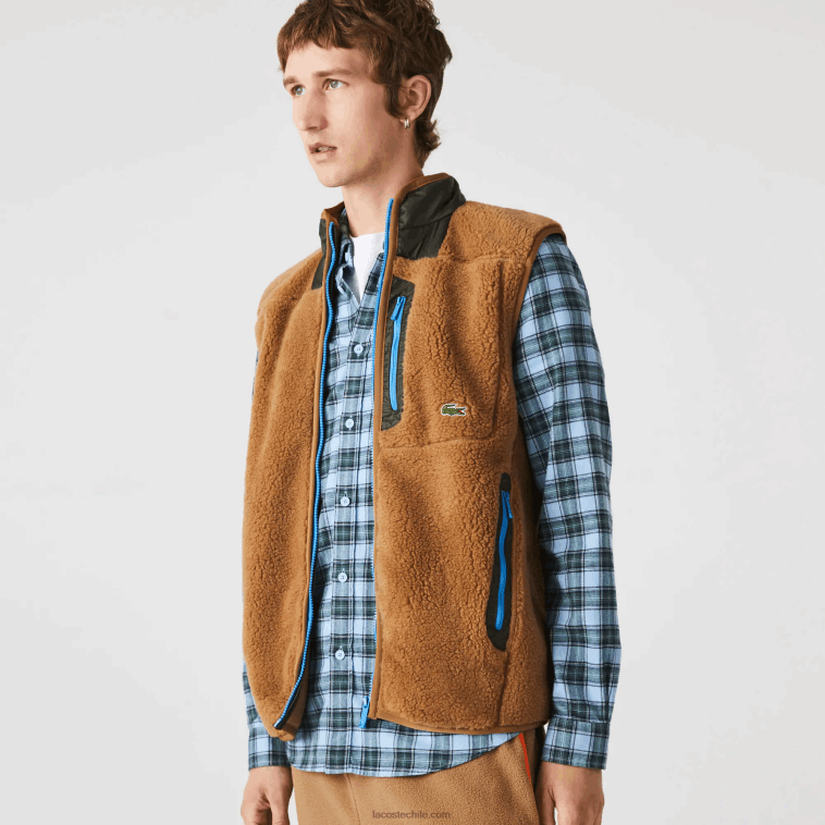 hombres Lacoste marrón caqui verde 89f chaleco polar sherpa N6XZ21262