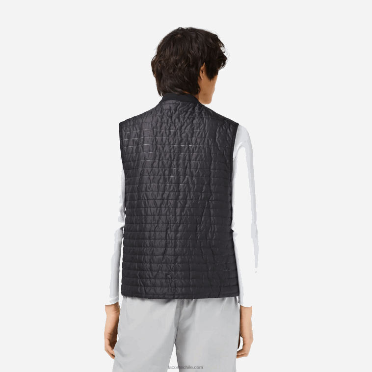hombres Lacoste wix negro gris chaleco sport acolchado reversible N6XZ2384