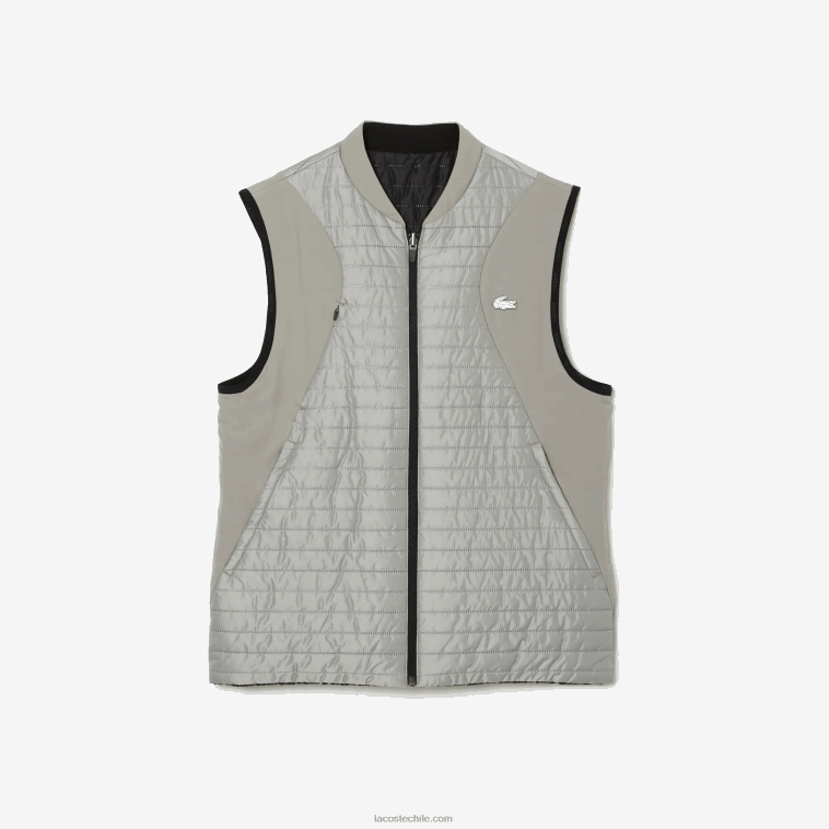 hombres Lacoste wix negro gris chaleco sport acolchado reversible N6XZ2384