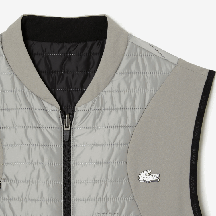 hombres Lacoste wix negro gris chaleco sport acolchado reversible N6XZ2384