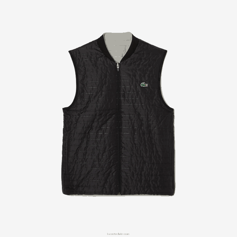 hombres Lacoste wix negro gris chaleco sport acolchado reversible N6XZ2384