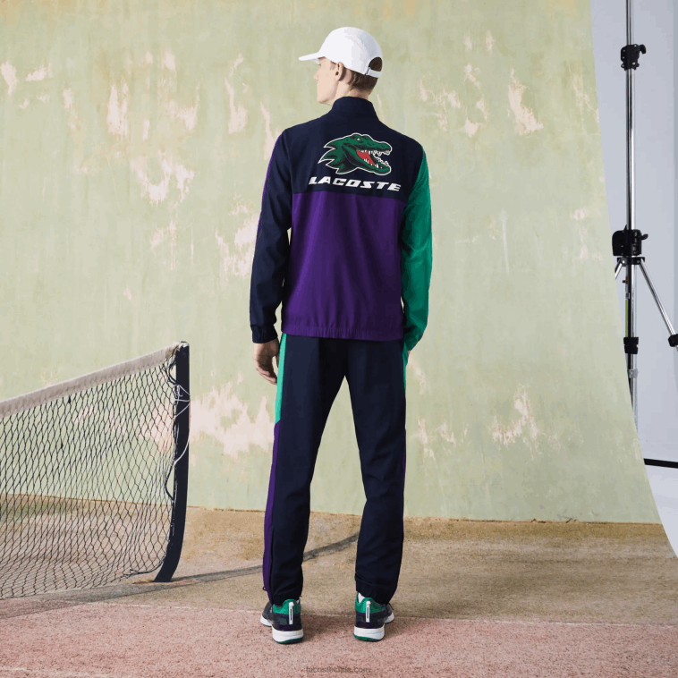 hombres Lacoste azul marino verde violeta blanco xsb chándal deportivo de tenis con estampado de cocodrilo N6XZ21145