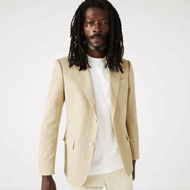 hombres Lacoste beige 68s blazer plisado de mezcla de algodón y lino N6XZ21305 hombres Lacoste beige 68s blazer plisado de mezcla de algodón y lino N6XZ21305
