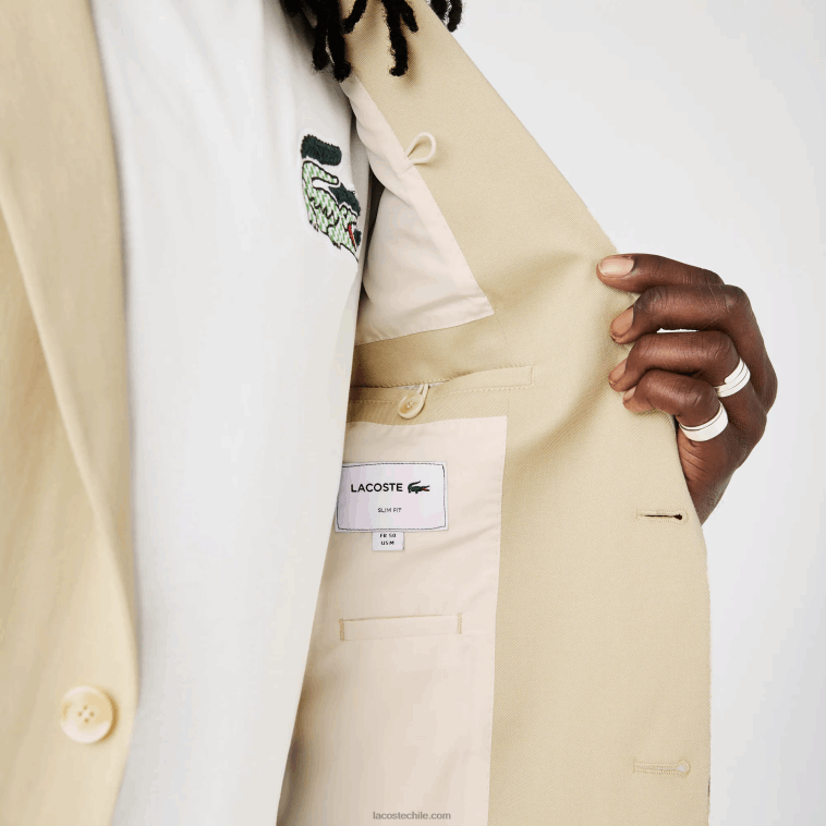 hombres Lacoste beige 68s blazer plisado de mezcla de algodón y lino N6XZ21305