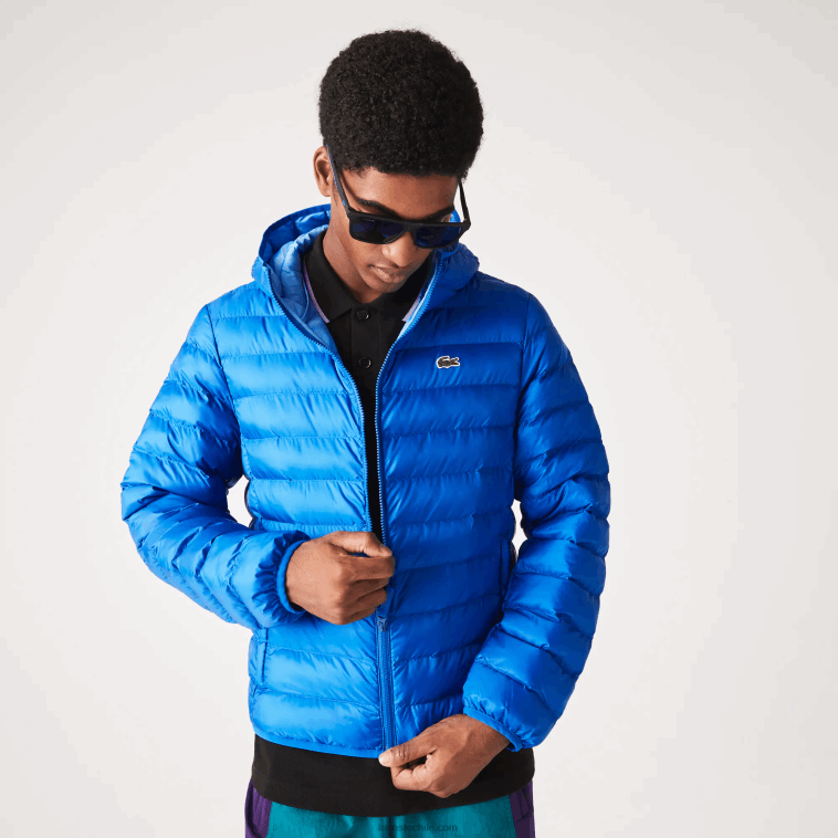 hombres Lacoste azul k1q chamarra capitonada con capucha N6XZ21264