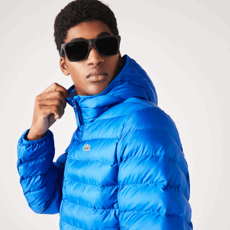 hombres Lacoste azul k1q chamarra capitonada con capucha N6XZ21264