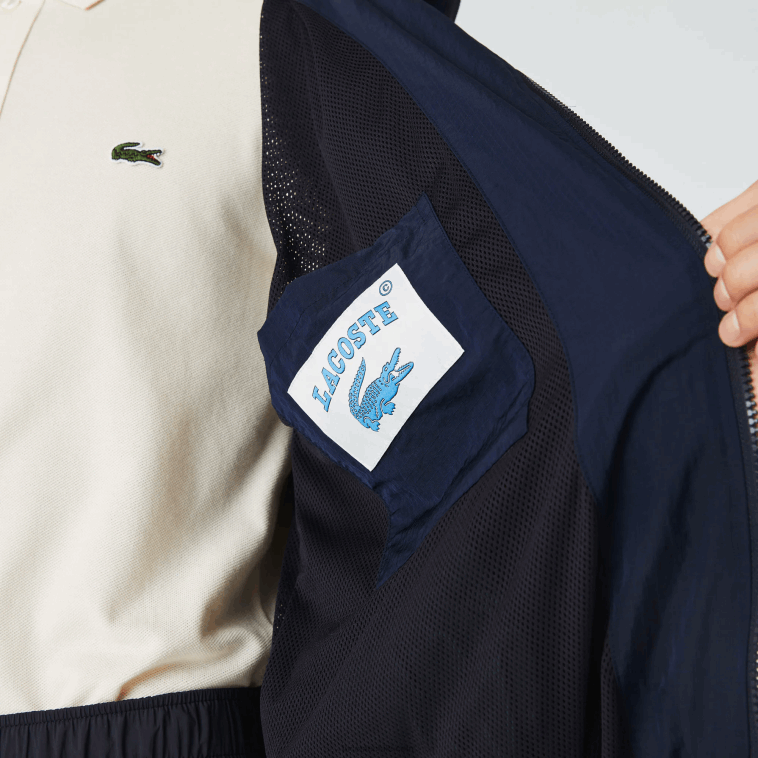hombres Lacoste azul marino 5fs chamarra con cremallera y bloques de colores con logo gráfico en vivo N6XZ21315
