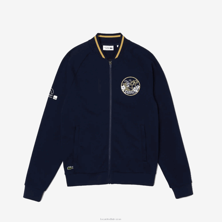 hombres Lacoste azul marino amarillo 144 chamarra miami abierta con estampado de cocodrilo N6XZ21173