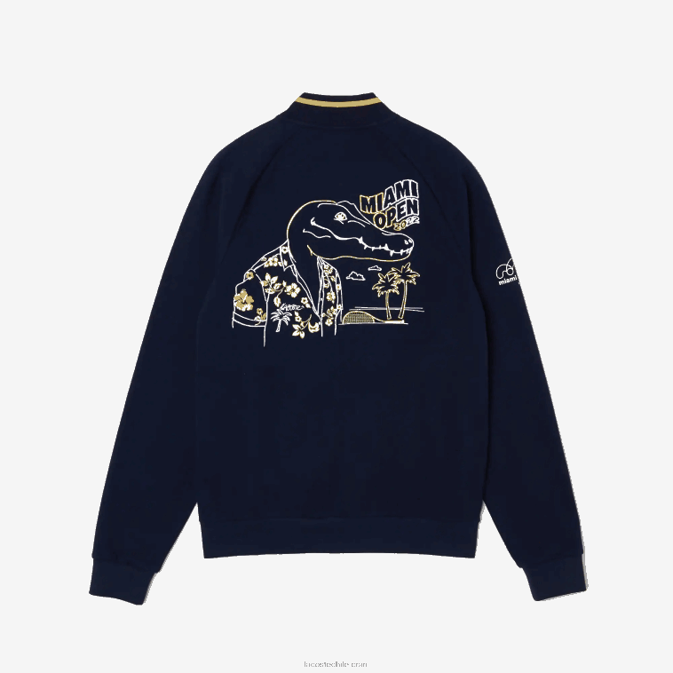 hombres Lacoste azul marino amarillo 144 chamarra miami abierta con estampado de cocodrilo N6XZ21173