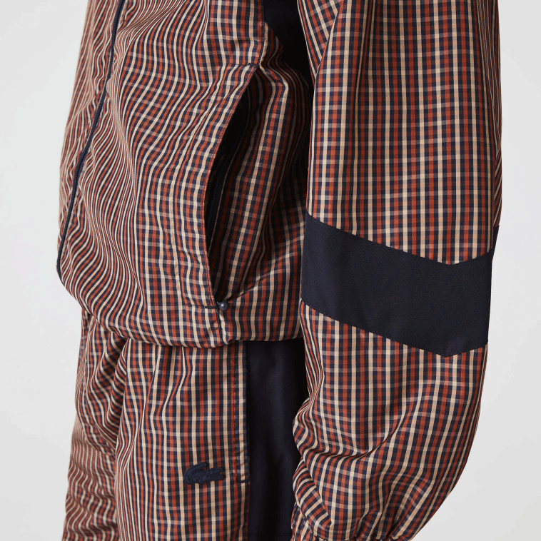 hombres Lacoste azul marino blanco qrn chamarra live a cuadros con cremallera y capucha N6XZ21278