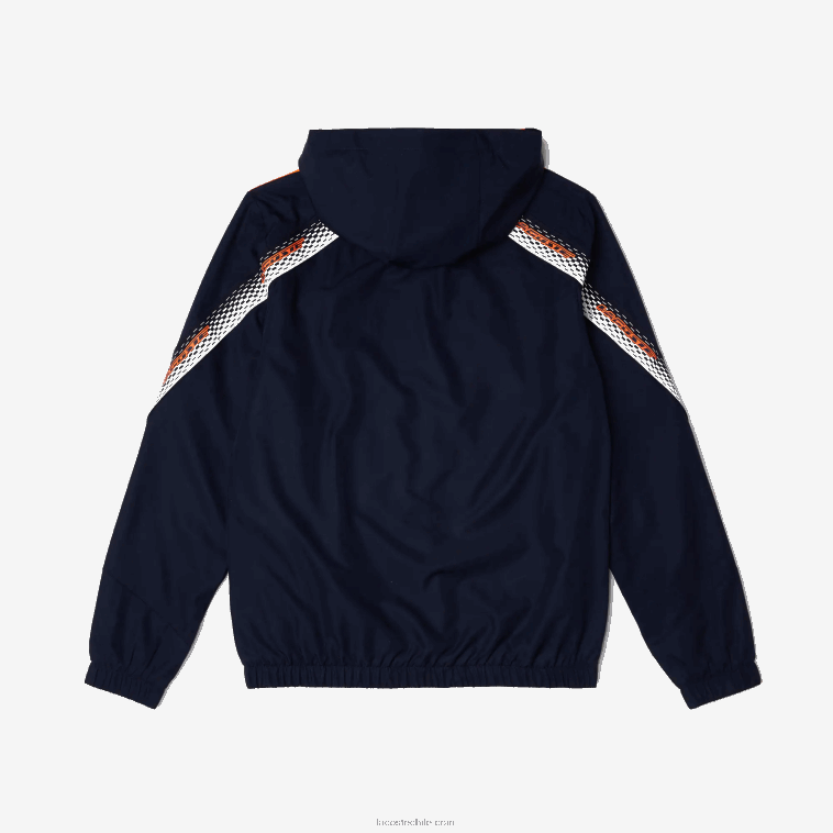 hombres Lacoste azul marino naranja blanco ag4 chamarra de tenis con capucha de poliéster reciclado N6XZ2379