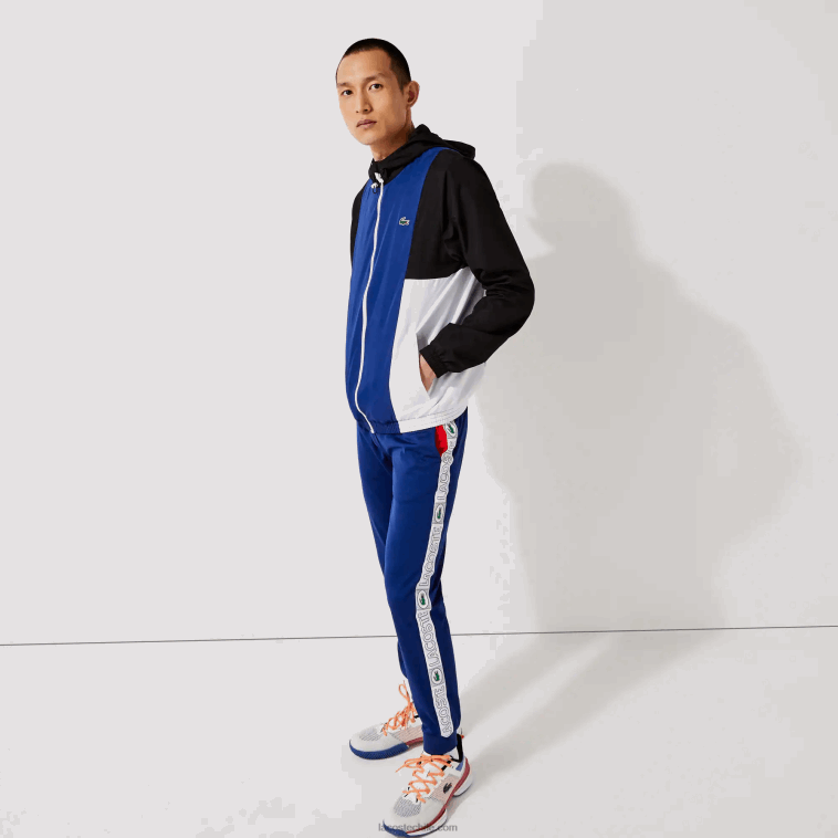 hombres Lacoste azul negro blanco alv chamarra ligera sport colorblock con cremallera N6XZ21322